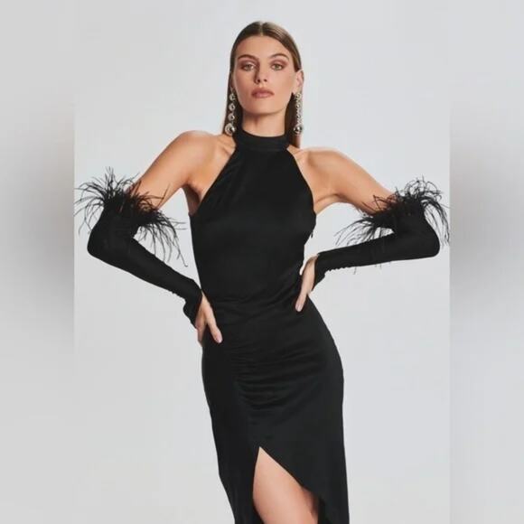 NWT Retrofete Sab Satin Halter Neck Slit Maxi Dress - Black - XS - Picture 14 of 15